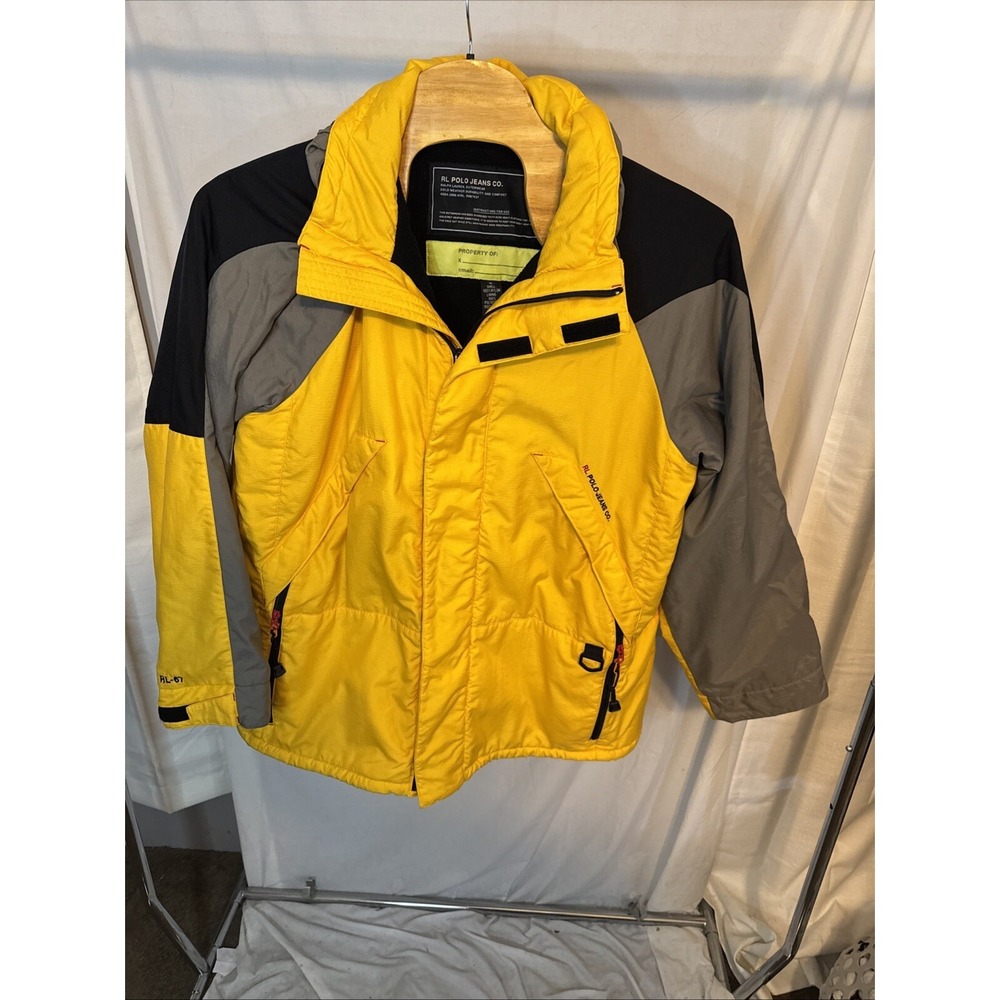 Polo Jeans Co Ralph Lauren Yellow Black Hooded Insulated Ski Jacket Men's XL Vtg